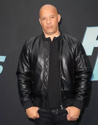 Fast Furious 9 Vin Diesel's Real Black Leather Wear Style Mens Fashion Jacket • $69.99