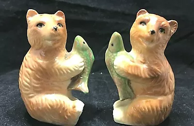 Vintage Unused Victoria Ceramics Bear Fish Salt Pepper Shaker • $13.88