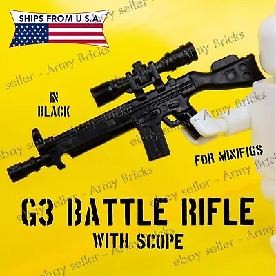 G3 Battle Rifle With Long Scope For Minifigs • CUSTOM TOY Brick Weapons • Black • $2.50