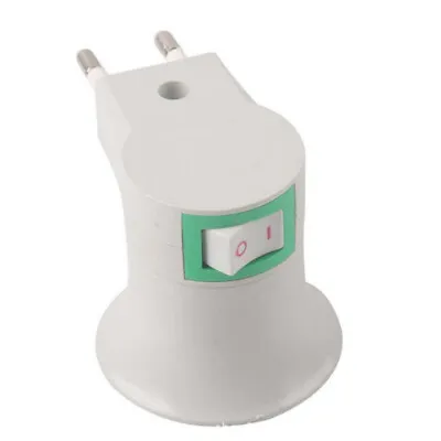 E27 LED Socket To EU Plug Adapter Light Bulb Lamp Holder Button Onoff Control • £2.09