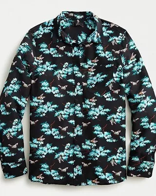 J. Crew Sz 2 Silk Classic Fit Boy Shirt Botanical Bees Print Long Sleeve Buttons • $39.99