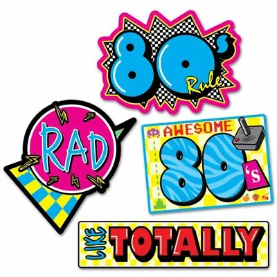 Awesome 80's Cutouts 4 Pack 13  To 15.5  Paper 1980's 80's Party Decorations • $5.59