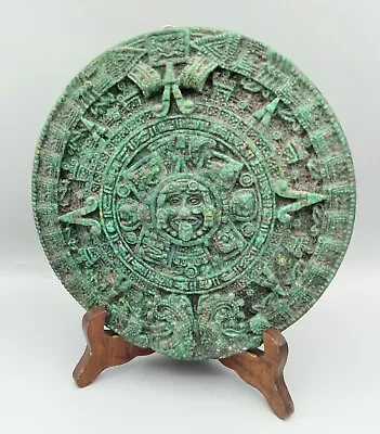 Vintage Engraved Wall Maya Aztec Calendar Sun Crush Malachite Stone Panel 7  • $39.95