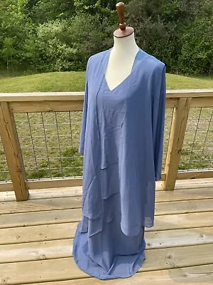 Lan Ting Mother Of Bride Dress + Jacket M/L Chiffon Flowy Tiered Nwt 3528 • $48.98