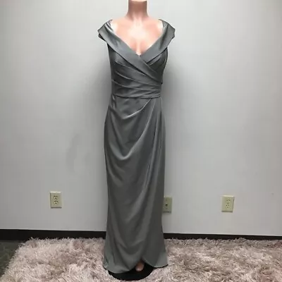 La Femme Womens Column Gown Dress Gray Surplice Off Shoulder Maxi Prom 14 New • $104.79