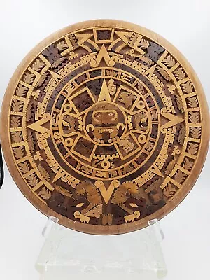 Vintage Carved Wood Inlay Mayan Calendar Wall Hanging. • $89.99