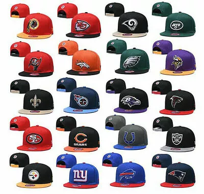 Classic Embroidered NFL Flat Brim Hip Hop Cap Snap-back Sports Hat For Unisex • £12.99