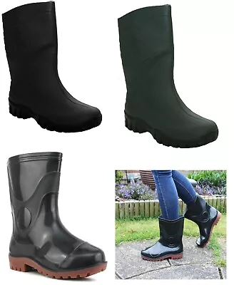 Mens Womens Short Wide Calf Wellington Unisex Rain Boots Half Wellies Uk 4-12 • £13.85