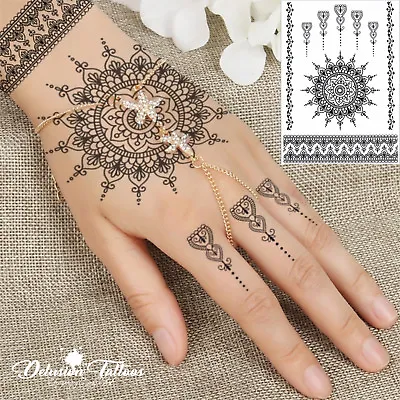 £3.99 • Buy Temporary Tattoo Black Henna, Mandala, Mehndi, Flower, Lace, Hand, Womans, Girls