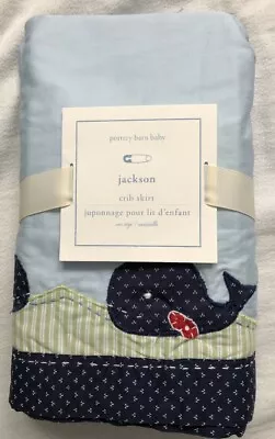 Pottery Barn Kids Cotton Crib Bed Skirt Dust Ruffle JACKSON Whales Fish • $25.19