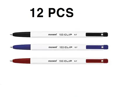 Monami 153 CLIP 0.7mm Ball Point Pen 12 Pcs(1 Dozen) Black / Blue / Red • $12.99