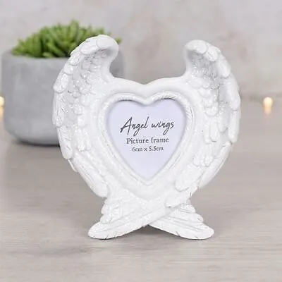 White Guardian Angel Glitter Wing Heart Photo Frame Memorial Decoration Ornament • £7.55