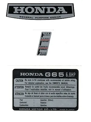 HONDA G65 Vintage Mower Engine Decals • $11.50