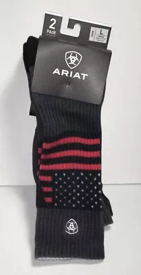 ARIAT USA FLAG 🇺🇸 PATRIOT COUNTRY GRAPHIC CREW SOCKS 2-Pairs Size L Unisex NWT • $19.96