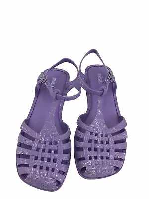 Melissa Women Square Head Woven Hollowed-out Jelly Sandals US Size 7 Purple • $19.25