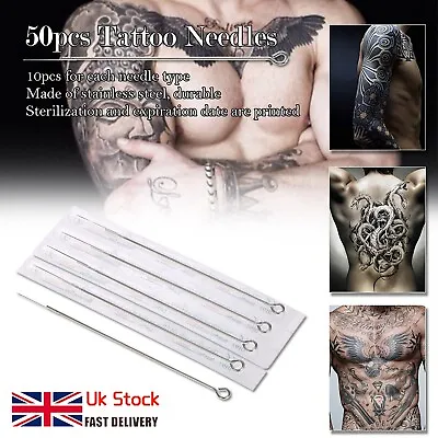 50pcs Mixed Tattoo Needle Set 1RL 3RL 5RL 7RL 9RL Professional Tattoo Tool Kit • £6.57