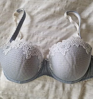 MARIE JO 32E Blue/White Underwired Moulded Bra Lingerie - Great Condition • £10