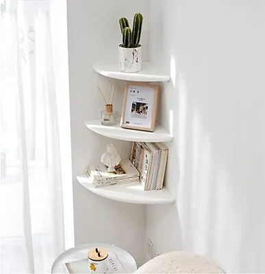 3x Floating Corner Shelf Boards Wall Shelves Cream Colour 20 X 20cm X 1.0cm Rack • £9.26