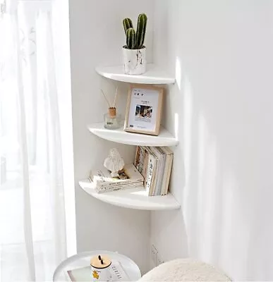 3x Floating Corner Shelf Boards Wall Shelves Cream Colour 20 X 20cm X 1.0cm Rack • £9.26