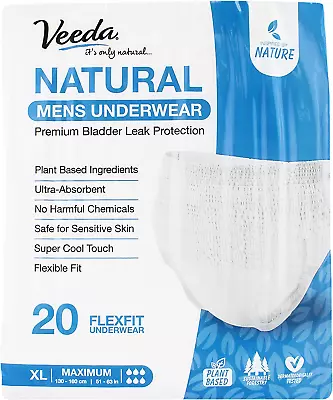 Veeda Natural Adult Incontinence Underwear For Men - Disposable Underwear For Bl • $28.80