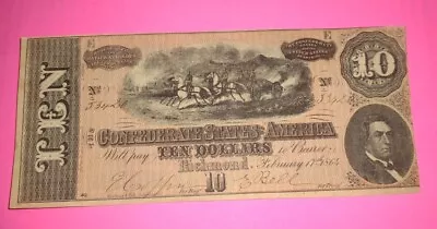 1864 $10 Obsolete Currency Confederate Note Richmond Virginia • $100