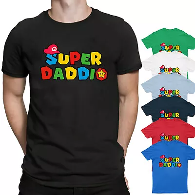 Super Daddio T Shirt Mario Game Gaming DAD Gift Top Dad Mens Fathers Day Tee • £4.99