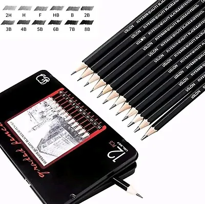 12pcs Set Professional Drawing Pencils 2H-8B Storage Tin Box Sketching Drawing • £7.99