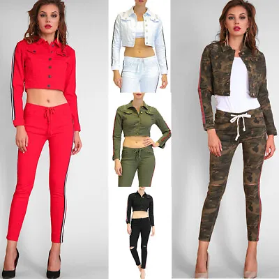 $37.95 • Buy Women's Ripped Knee Side Striped Band Jacket And Jogger Set Outfit RJJ944-RJK945
