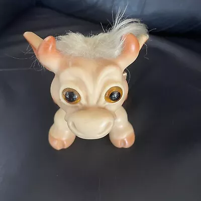 Vintage 1964 DAM Things Large 7 Inch Cow Troll With Bell Glass Eyes • $85