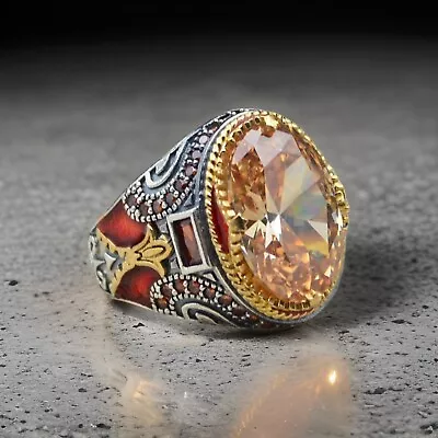 Citrine Men's Ring In 925 Sterling Silver Turkish Jewelry All Size • $46