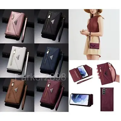 For Samsung S23 S22 S21 S20 S10 S9 Ultra Plus FE Crossbody Leather Wallet Case • $28.59