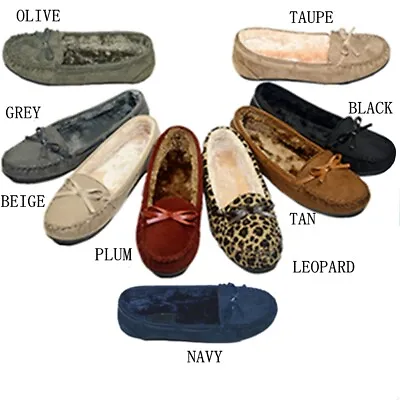 Moccasins Women Slip On Indoor Outdoor Shoe Slipper Fur Loafer #985 • $17.99