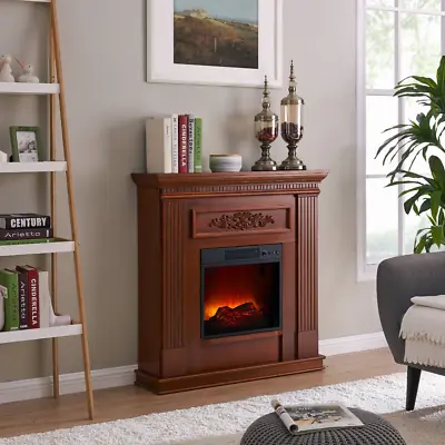 Electric Fireplace Space Heater With Mantel In Cherry Wood Finish With Remote • $203.25