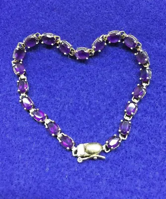 Lovely Vintage Amethyst Stones 925 Silver Tennis Bracelet Marked Size 6.75 ! • $32.99