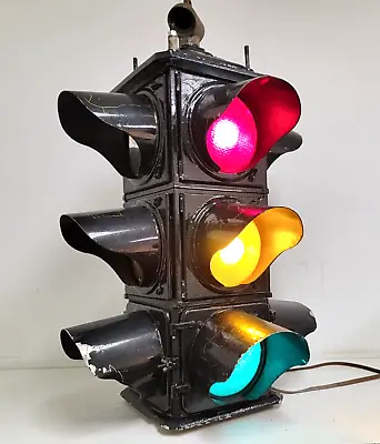 Vintage 4 Four Way Traffic Signal Light Red Green Yellow Black Control Lens • $945