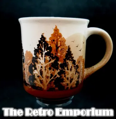 RETRO Coffee Mug Ceramic KOREA Autumn Tree Forest Scene BROWNS 1970s • $5
