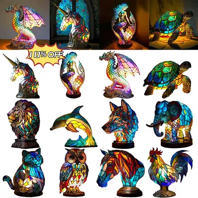 Stained Resin Animal Night Light Resin Stained-Glass Bedside Light Home Ornament • £26.69