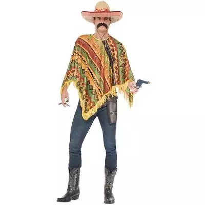 Mexican Poncho + Hat + Tash Mens Fancy Dress National Bandit Adult Costume Outfi • £15.99