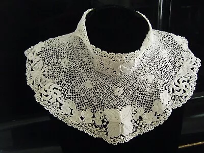 Antique FUNEL Collar Irish Hand Crochet Lace Classy High Neck Ornate Motives • $75.99