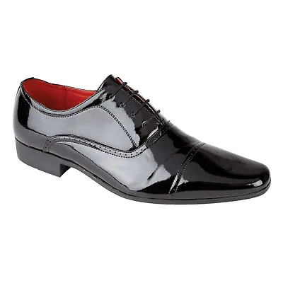 Mens Brogue Faux Leather Shiny Italian Casual Formal Oxford Office Smart Shoes • £25.64
