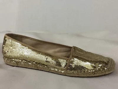 Franco Sarto Whip Flats Gold Sequin Canvas Espadrilles Shoes Loafers Womens 9 M • $34.99
