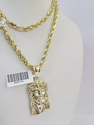 10k Yellow Gold Rope Chain Jesus Cross Charm Set 4mm 18 -26 Inch Necklace • $209