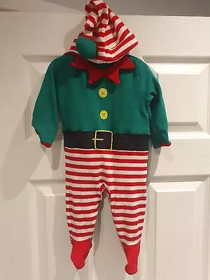 Christmas Elf Costume Baby Sleepsuit Pyjamas With Hat 3-6 Months Used • £7.99