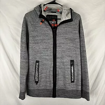 SUPERDRY Sport Gym Tech Full Zip Hoodie Sweatshirt Sz XL Black Grey Orange • $28