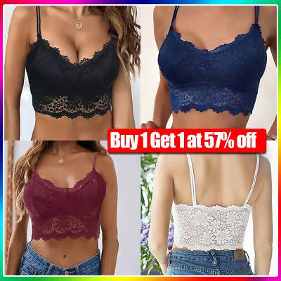 Women Backless Lace Floral Bralette Crop Top Padded Bra Ladies Vest Plus Size • £4.97