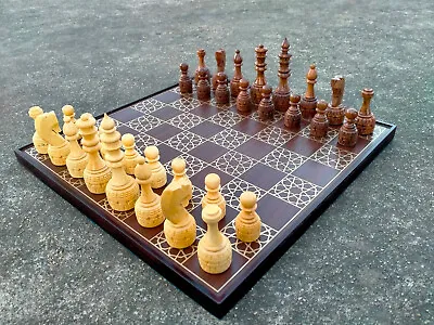 13x13'' Brass Work Square Vintage Olive Wood Chess Set With Wooden Chessman Set. • $73.79