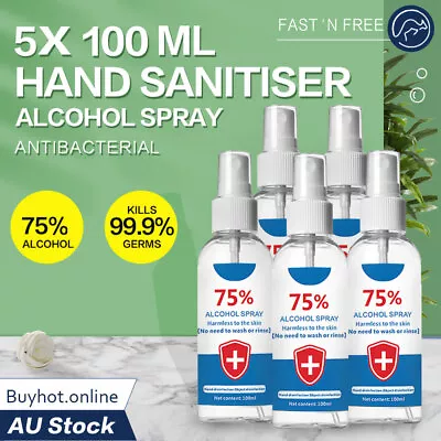 5 X Hand Sanitiser 75% Alcohol Spray 100ml Travel Pack 99.9% Anti Bacterial Germ • $29.50