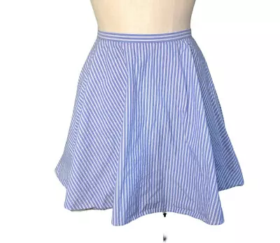 J Crew Circle Skirt Zip Women Juniors 0 Pocket Blue White Striped Mini Lined EUC • $13.50