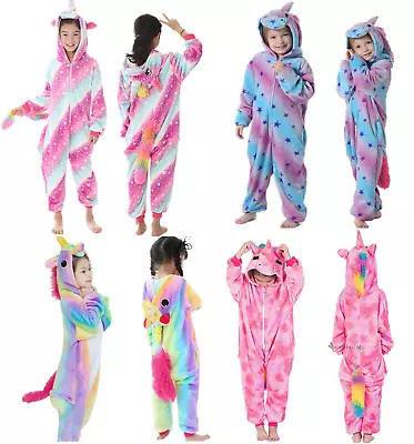 UK Fleece Kids Girls Unicorn 1Onesie Cosplay Costume Pyjamas NightwearJumpsuit • £15.99