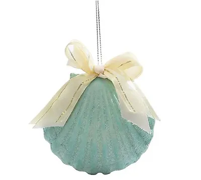 Midwest-CBK Blue Scallop Shell Hanging Resin Glittered Ornament Tags • $7.43